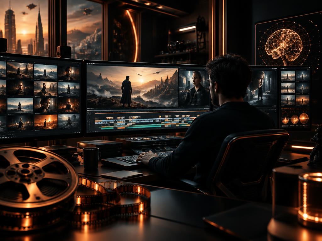 AI film editing suite with film reel