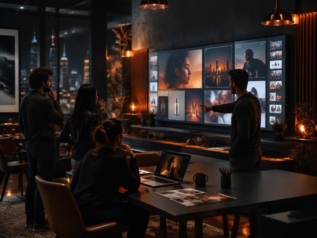 Creative team reviewing a brand campaign